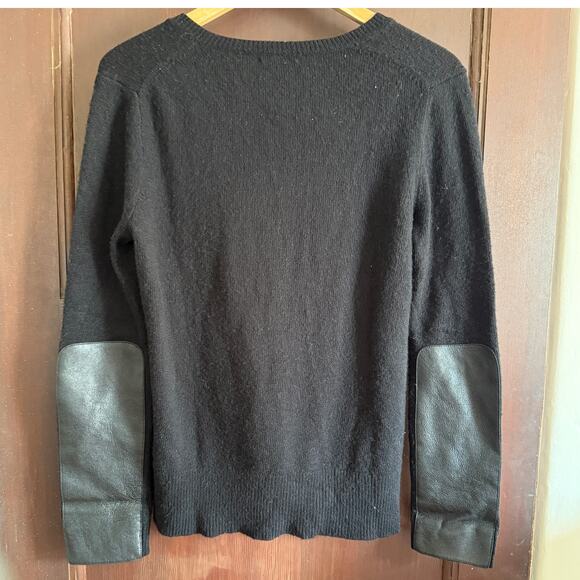 J.CREW | Black Wool Blend V Neck Sweater with Leather Elbow Patches | Small - Picture 2 of 6